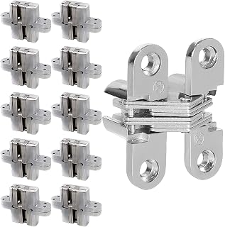 Hidden Door Hinges 10 Pack Concealed Cross Hinge Invisible 180 Degree Hinge Swing Coss Invisible Hinge for Cabinets, 0.47'' Leaf Width, 1.7" Leaf Hight