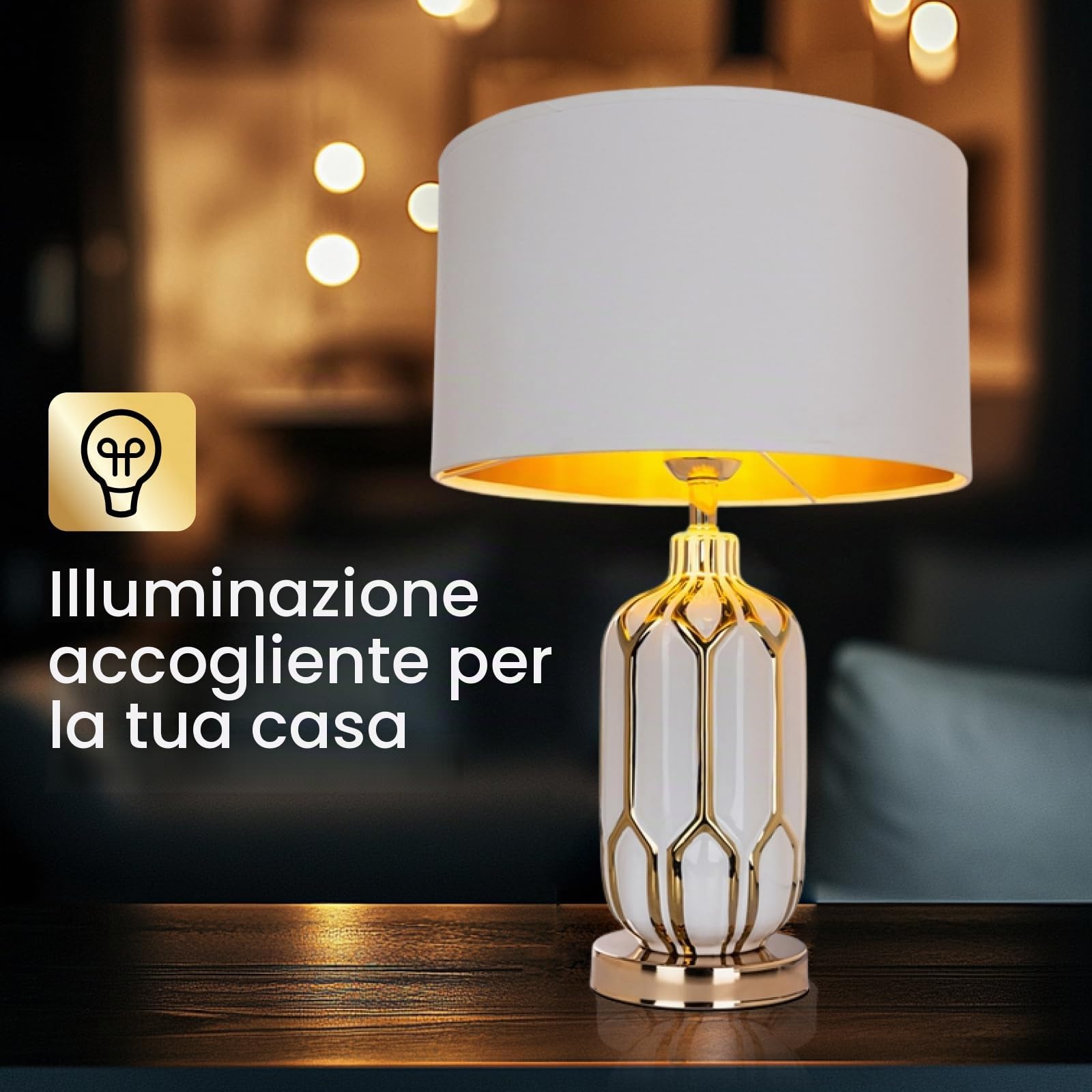 Lampada da comodino - Lampada da scrivania con cavo - Lampada touch LED con paralume in tessuto nero per soggiorno e camera da letto