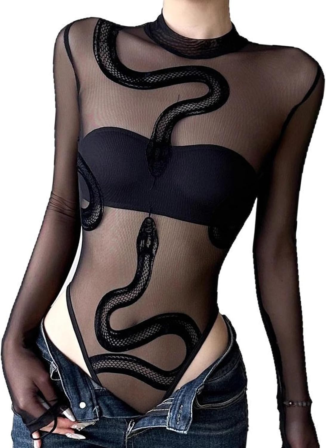 Bodysuit, Round Neck Sheer Leotards Clubwear