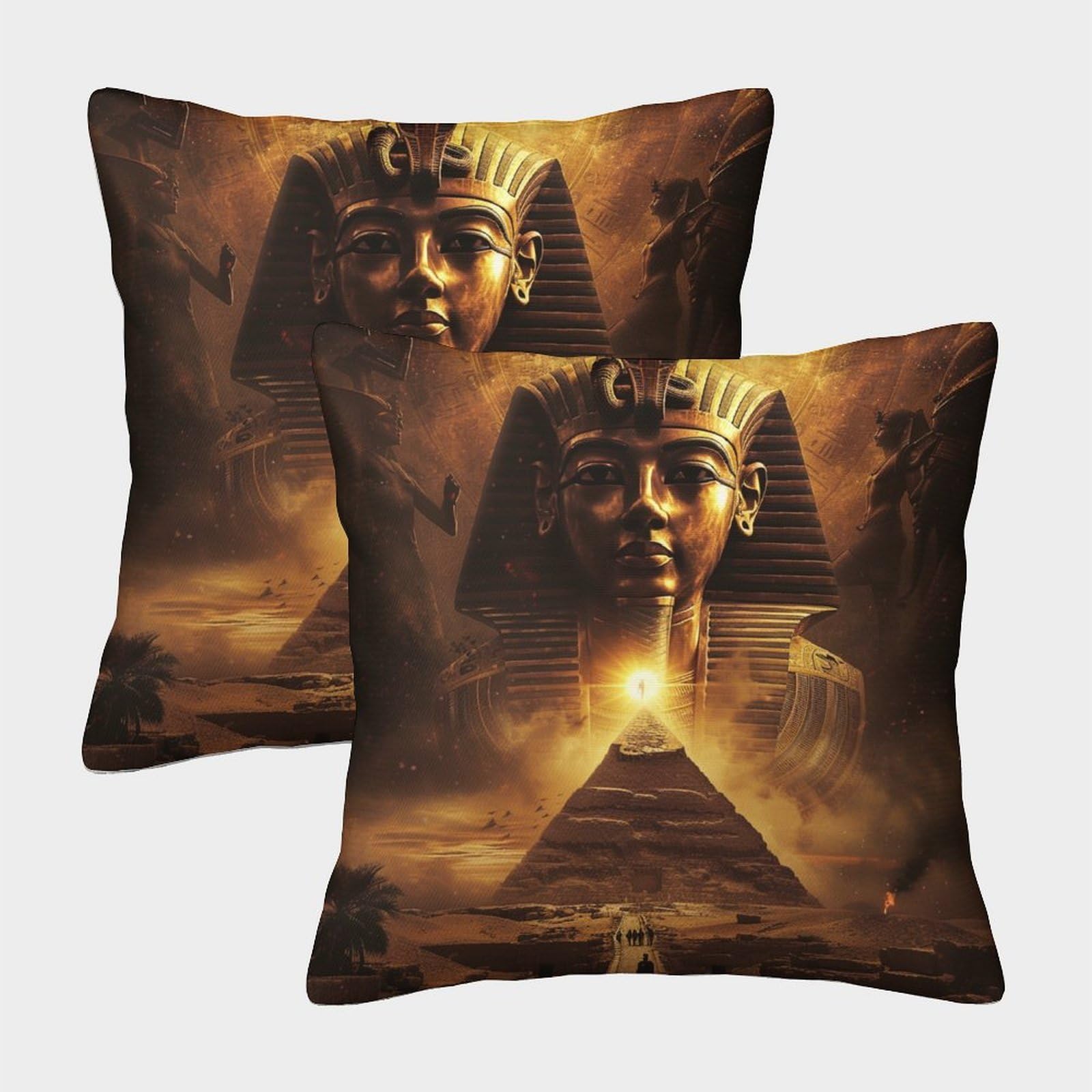 kaiyun 2 Pack 3D Pharaoh Theme Square Cushion Cover Decoration Pillow Cover Suitable for Home Sofa Bedroom Living Room 40x40cm