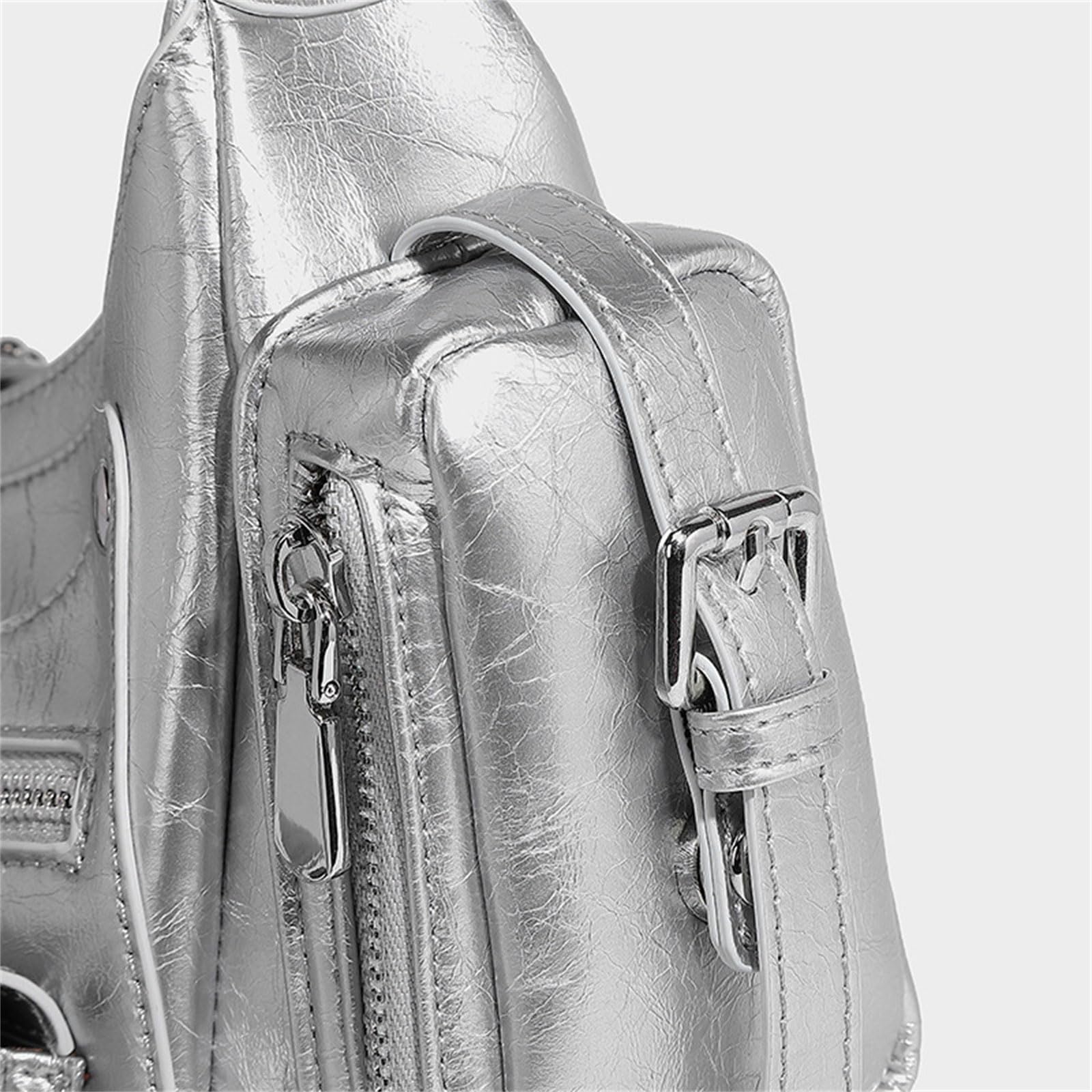 [Tertioi] Bolso de mano de piel sintética para motocicleta punk, bolsa de hombro para uso diario, con cremallera, bolso cruzado con cremallera, estilo motocicleta