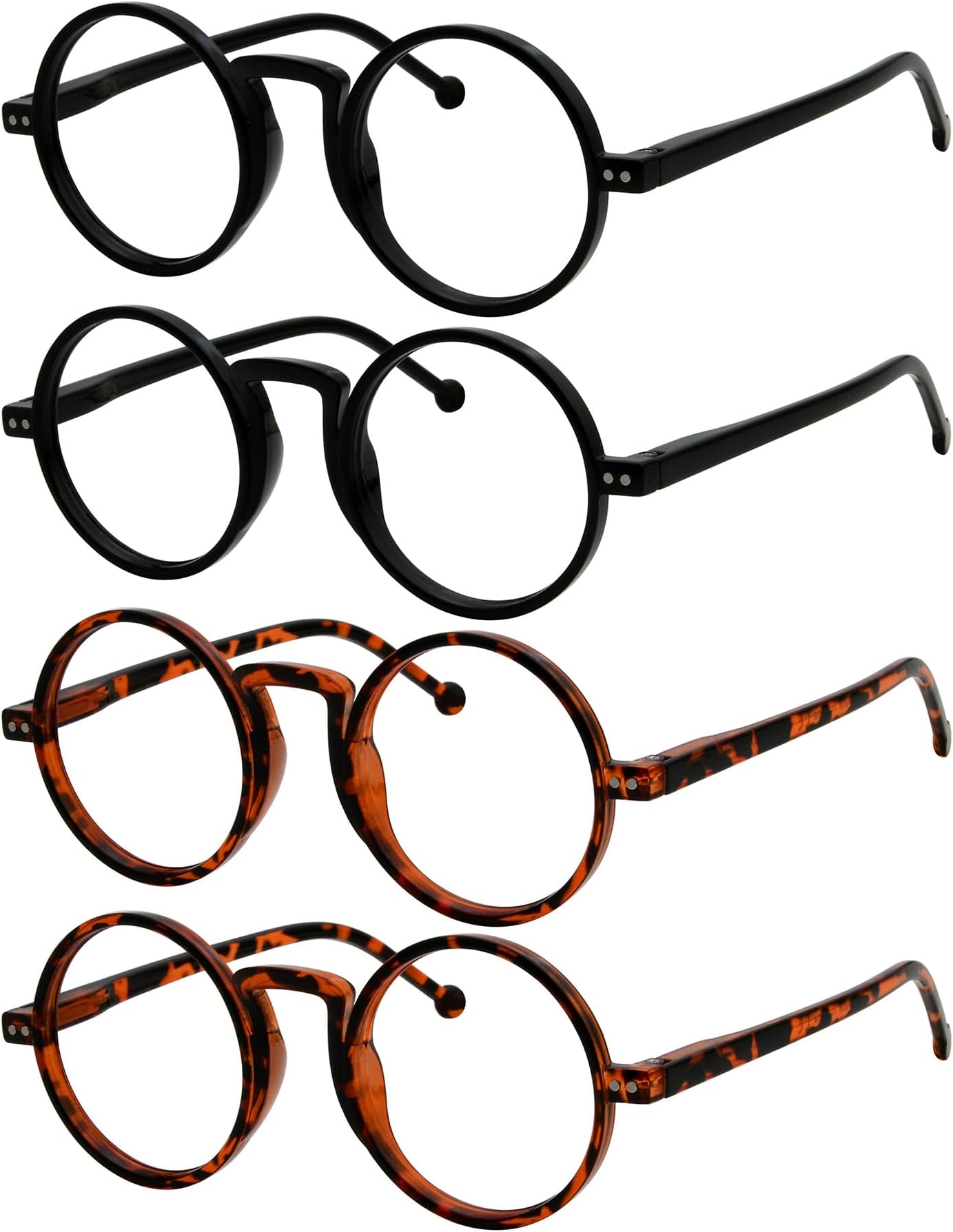 Eyekepper 4 Pack Oversized Round Reading Glasses (2 Pairs Black and 2 Pairs Tortoise) for Women Men Retro Readers +1.75