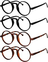 Eyekepper 4-Pack Round Reading Glasses for Women and Men Retro Readers, 2 Black/2 Turtle +2.50