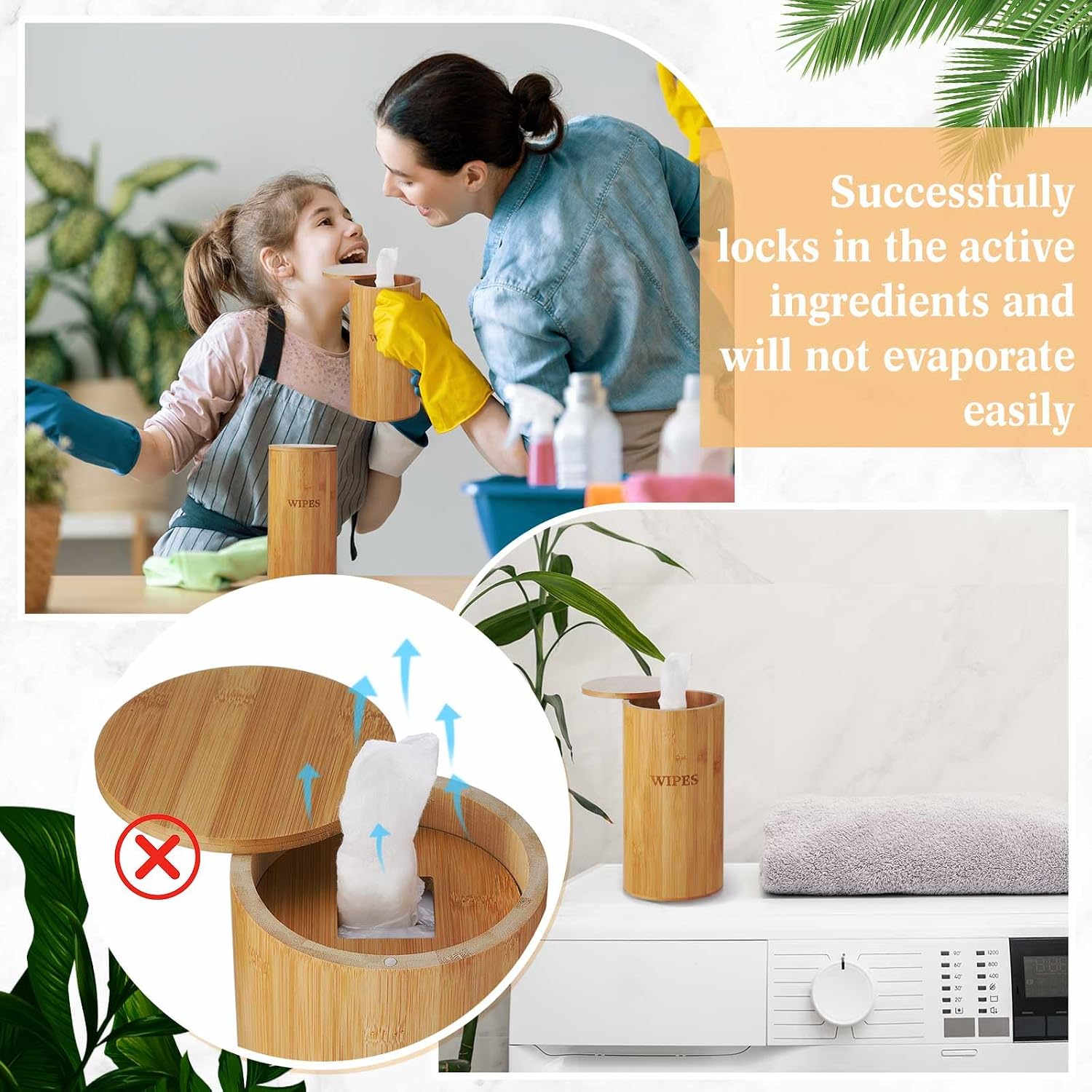 Willinglong Refillable Wet Wipes Dispenser Disinfecting Wipe Container with Magnetic Lid Stylish Decorative Bamboo Holder for Bathroom Kitchen Countertop Home Office Storage Cleaning(Natural)