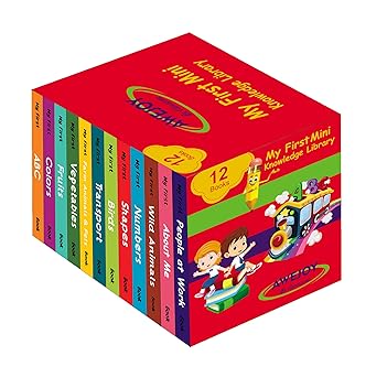 AWEJOY My First Mini Knowledge Library | Box Set of 12 Board Books for Kids | Early Learning & Brain Development Gift Set for Toddlers & Preschoolers