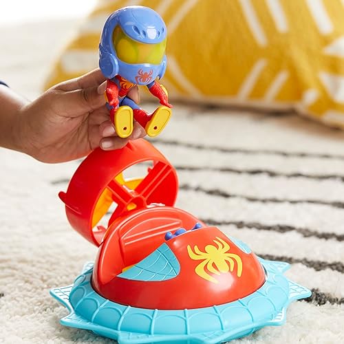 Miniatura 7 de Spidey and his Amazing Friends Marvel Web-Spinners Spidey con hover Spinner, juego de coche con vehículo, figura de acción a escala de 4 pulgadas y