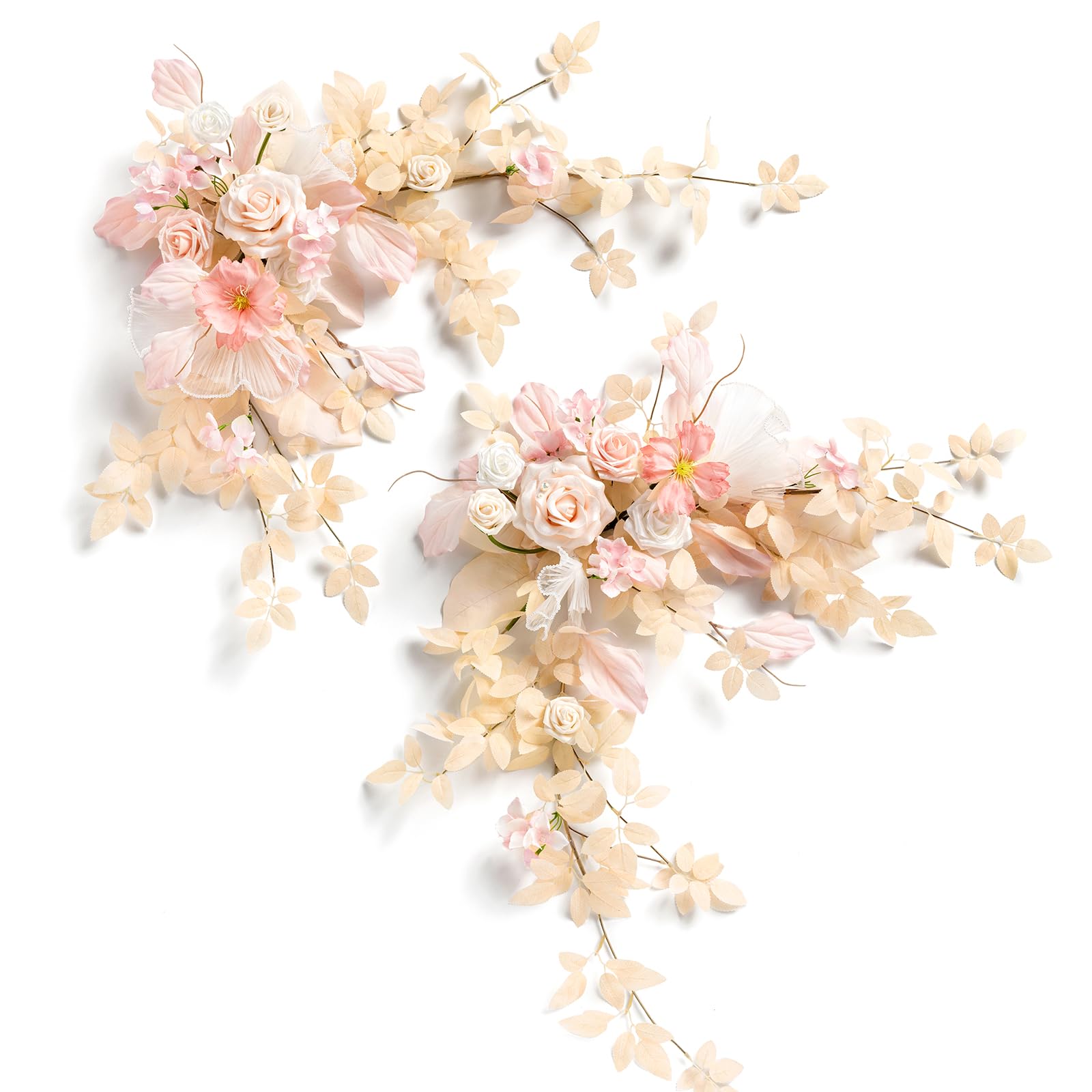 Ling's Moment 2PCS White Artificial Floral Swags Centerpieces Wedding Flower Ivory Greenery Arrangements for Sweetheart/Head Table Decor Wedding Car Wall Window Arch Garden Decor Glowing Blush & Cream