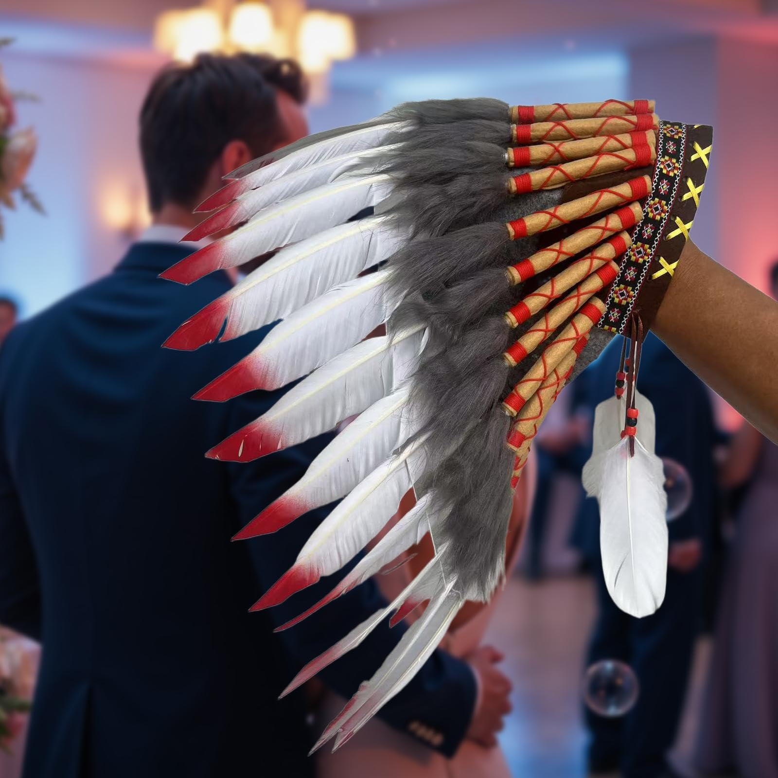 Amagogo Copricapo Indiano con Piume Artificiali per Travestimenti da Festival di Giochi di Ruolo