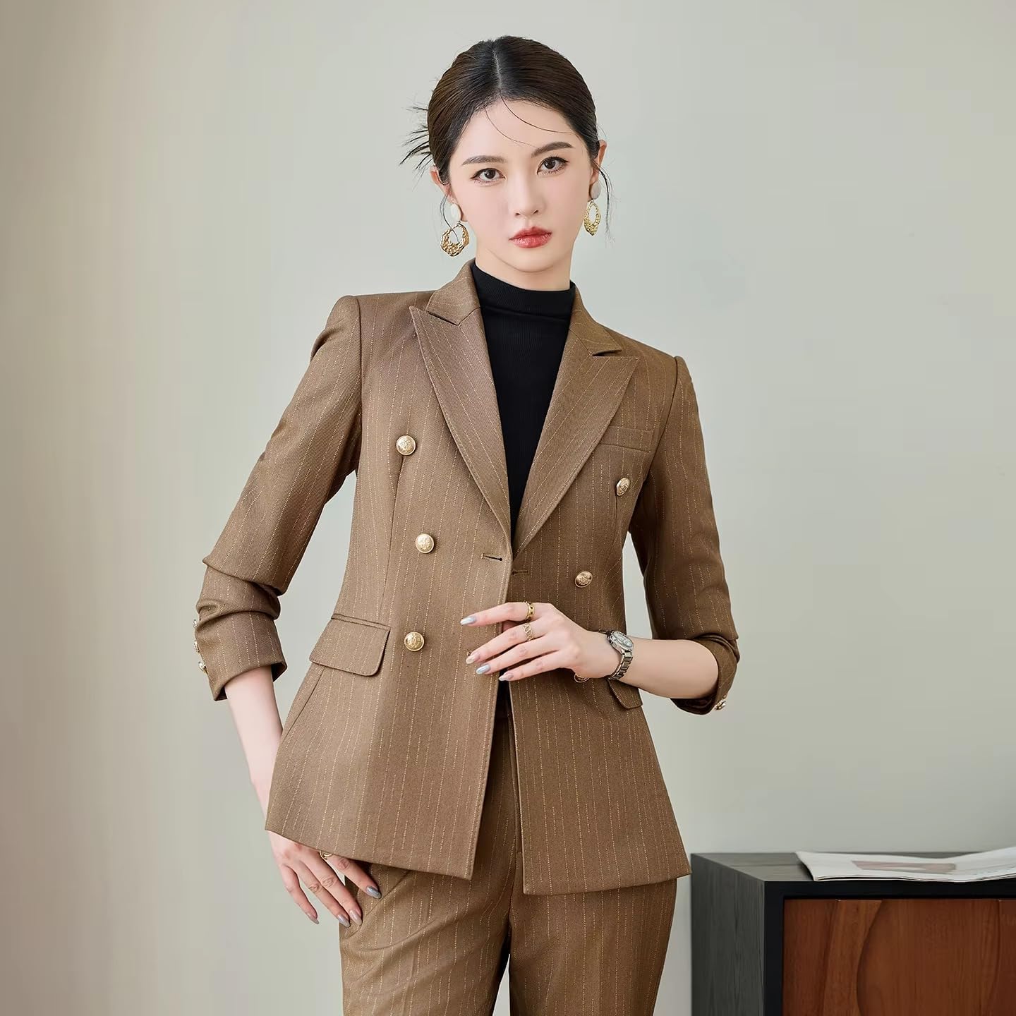 Women's Long Sleeve Office Suit Set Blazer Pants Workwear Business Outfit
