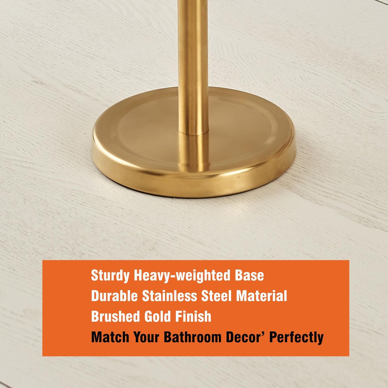 Tofix Freestanding Toilet Paper Holder with Shelf and Tray, Stainless Steel Base, Gold