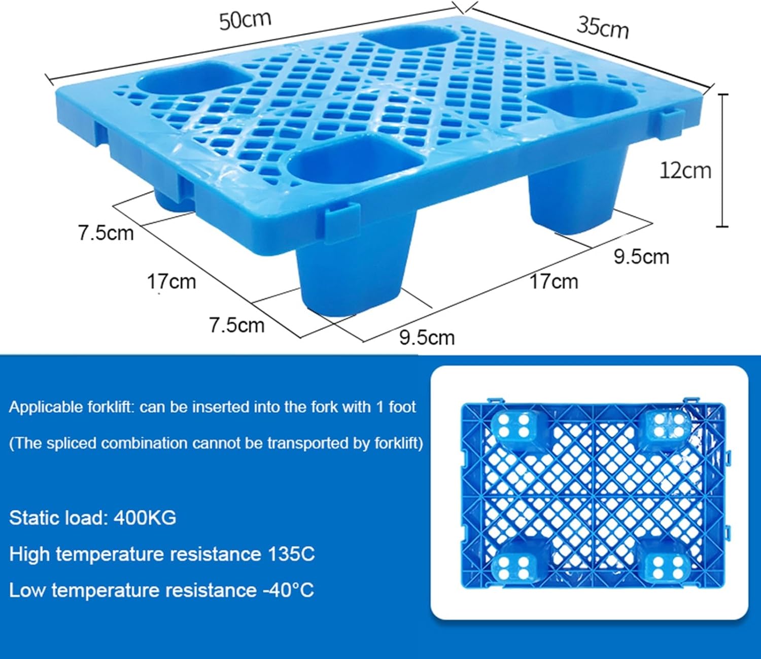 Spliceable Outdoor Breathable Grid Platform, Plastic Pallets, Lightweight Pallet, Interlocking Storage Pad with Breathable Grids(35x50x12cm)
