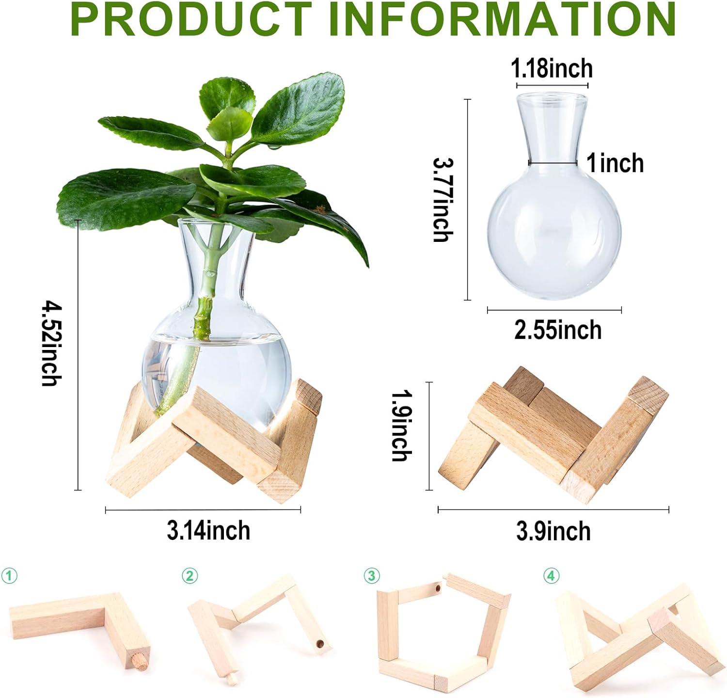 Propagation Stations, Propagation vases with Wooden Stand, Small Tabletop Glass Bulb Vases for Hydroponics Plant Propagation Station Home Office Decoration, Gift for Women Plant Lovers (9)
