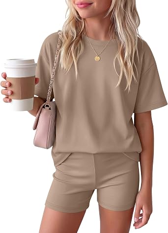 Oakgarden Summer Outfits for Girls 5-14Y Athletic Casual Sets Kid Short Sleeve Shirt Bike Shorts 2 Piece Tween Trendy Clothes