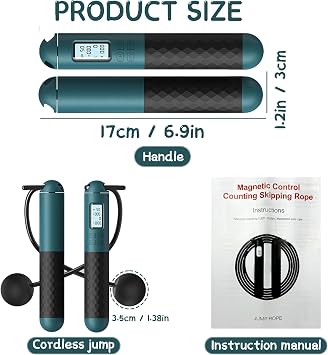 Cordless Skipping Ropes Ropeless Skipping Rope with Counter Wireless Jump Rope with Weighted Balls Portable Digital Fitness Training Equipment for Home Gym for Adults and Teens