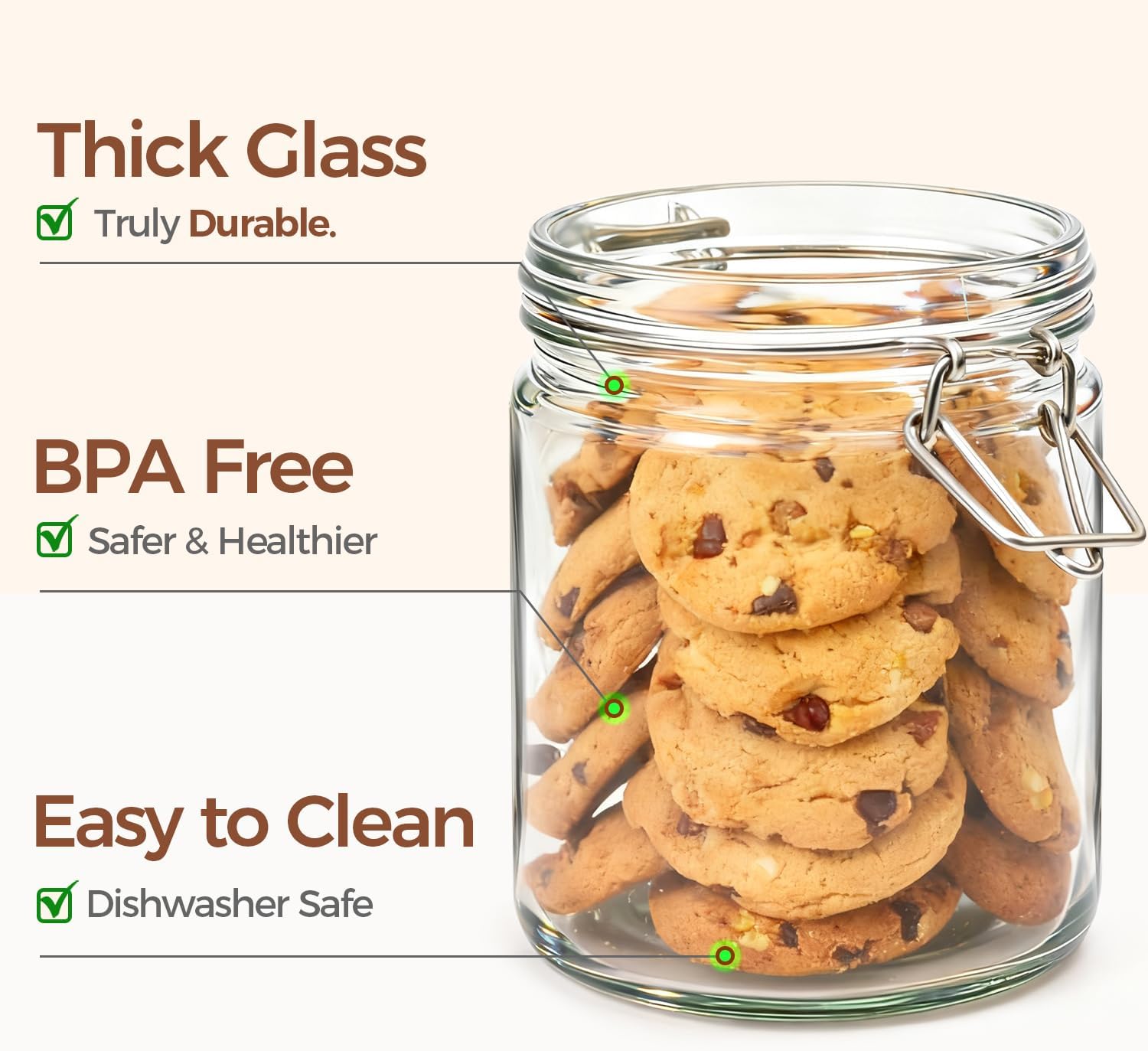 ComSaf Airtight Glass Canister with Lid Set of 6, 25oz Food Storage Jar, Mason Jars, Storage Container with Seal Wire Clamp Fastening for Kitchen Fermenting Preserving Canning Pasta Flour Cereal - Image 4