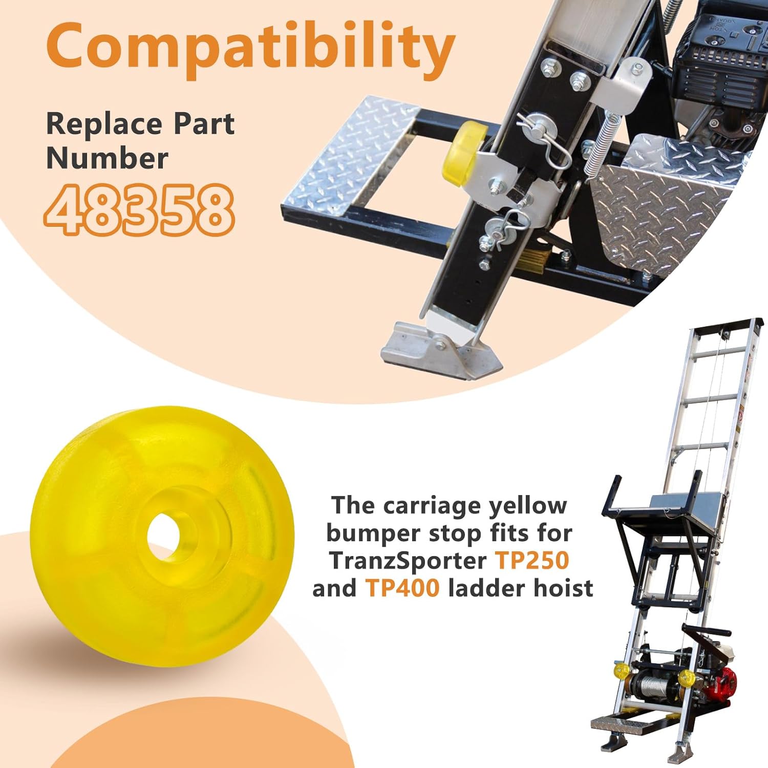 48358 Carriage Stop Roller Yellow Bumper Stop Replacement Parts for TranzSporter TP-250 and TP-400 Ladder Hoist (2 Pack)