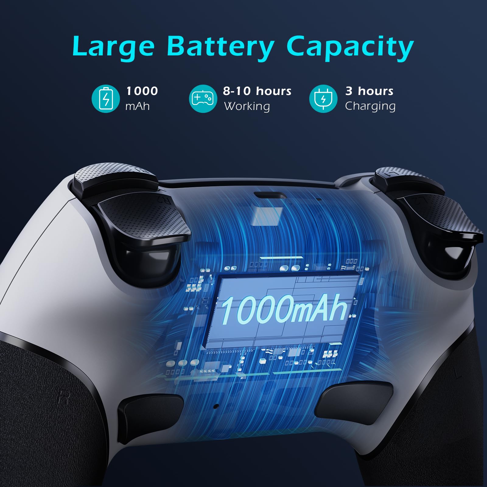 CHEREEKI Controller per PS4 Hall Joystick, Wireless Gamepad Compatibile con PS-4/Slim/Pro, Grande Batteria da 1000mAh Doppio Vibrazione, Sensori di Movimento, Touch Pad, Jack per Cuffie Stereo, Bianco