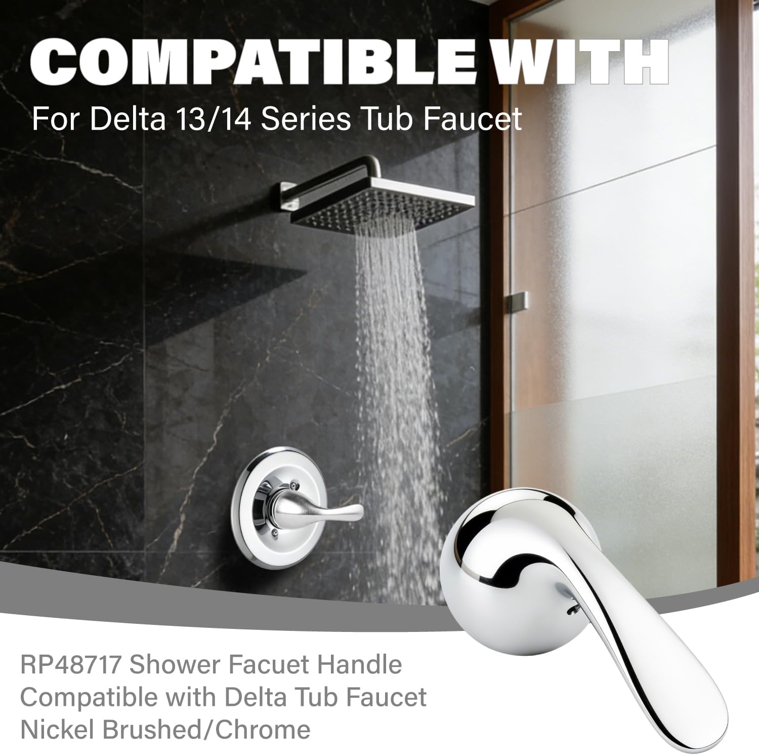 Shower Handle Replacement,RP48717 Delta Shower Handle,Metal Handle Kit | for Delta 13/14 Series Tub Faucet,Compatible with Delta Shower Handle Monitor Faucet,Chrome