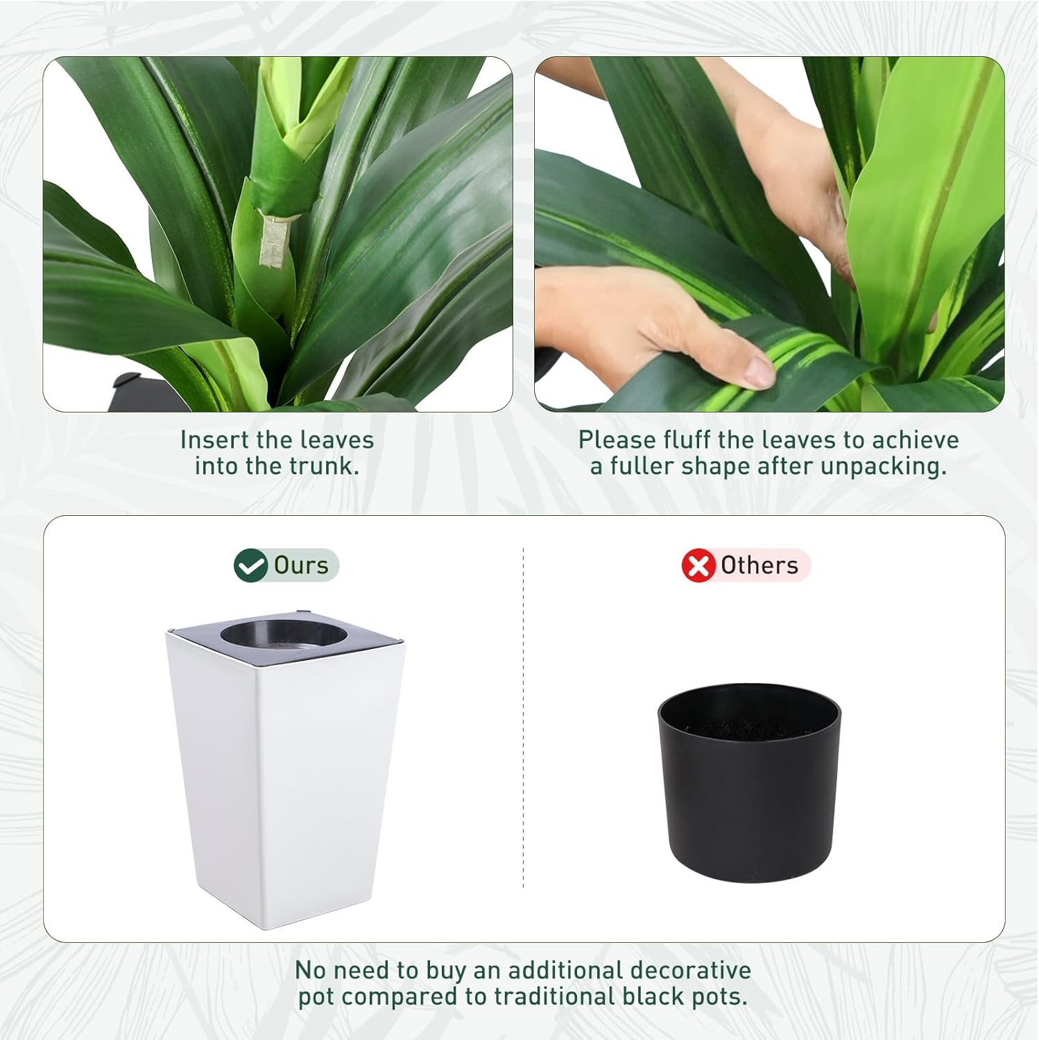 2 Pack Artificial Dracaena Tree with White Tall Planter 4FT-Tall Potted Faux Plants Indoor -Fake Floor Plant for Home Office Living Room Outdoor