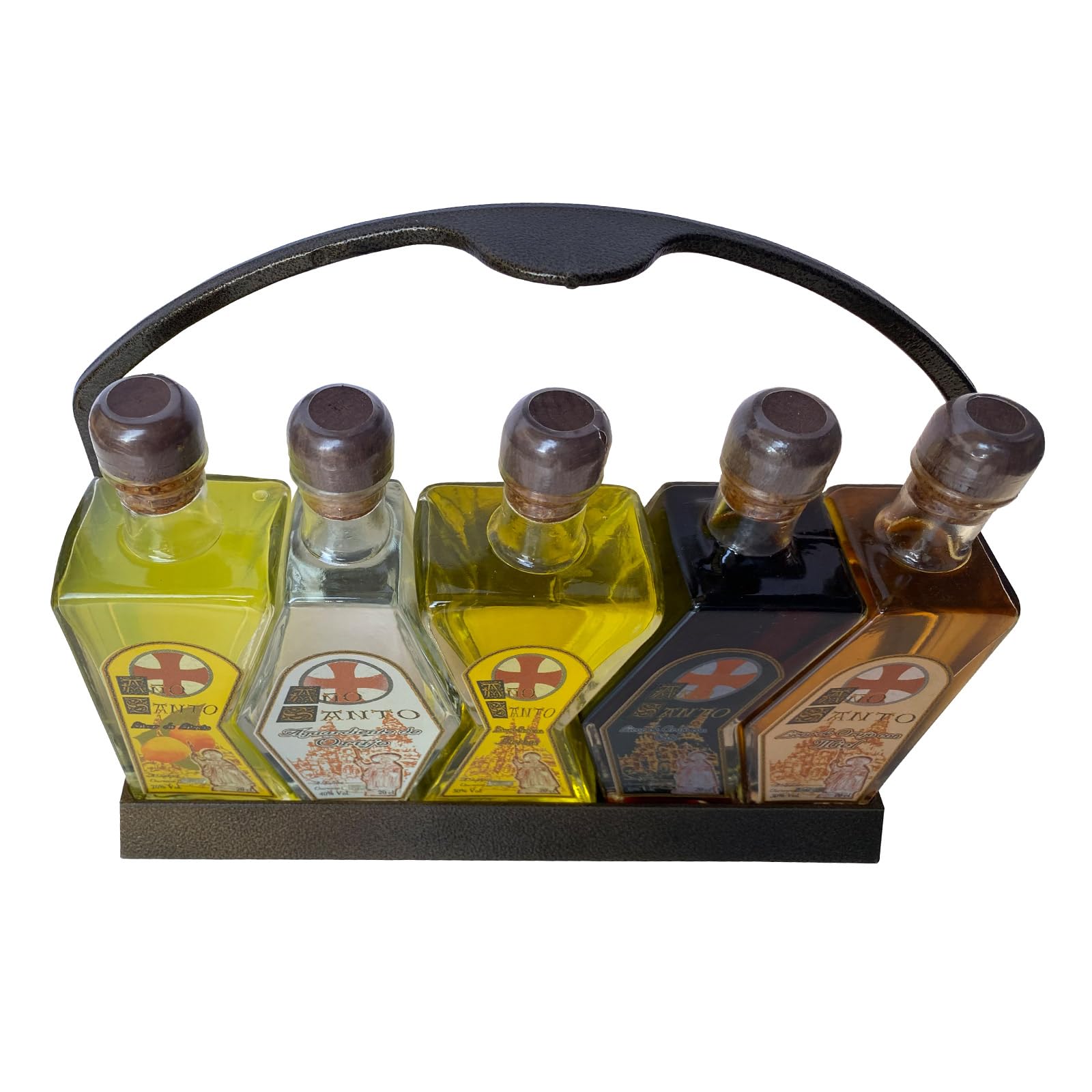 Deliex delicias de Extremadura. Set de licores para regalos. 5 botellas de 20 cl con forma de puzzle presentada en estructura de baquelita. Regalos originales