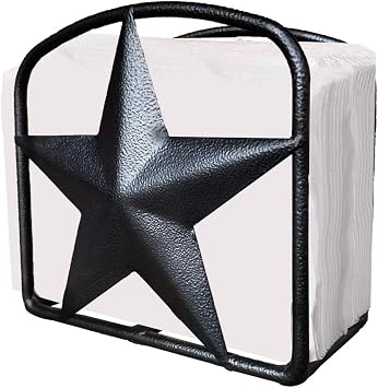 Black Rustic Texas Star Napkin Holder - Country Farmhouse Iron Metal Primitive Kitchen Countertop Napkin Holders, Western Style Stand for Napkins, Perfect Table Counter Decor for Home Napkin Holder