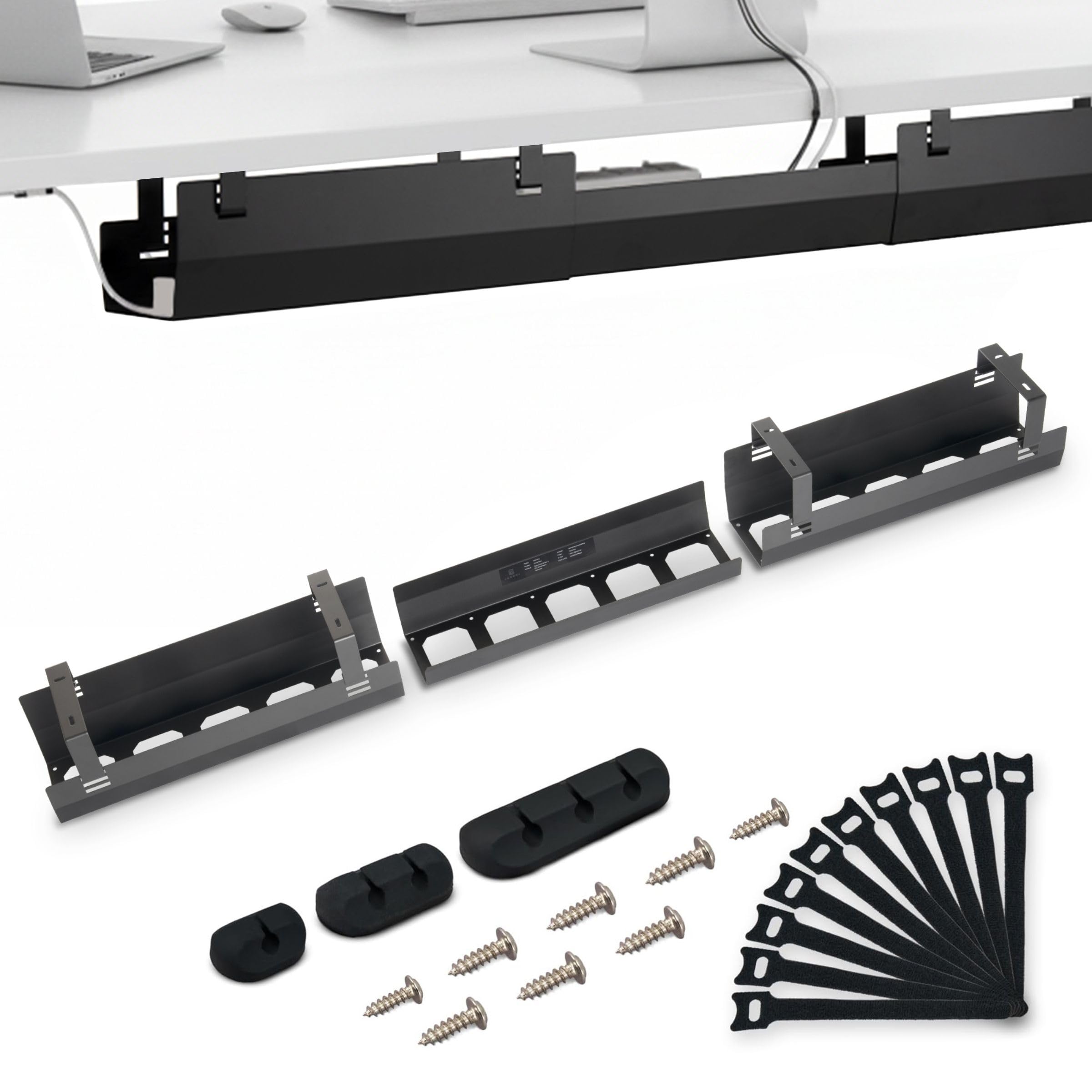 2GOODz Kabelwanne für Schreibtische, geneigt, ausziehbar 84-122 cm, legierter Stahl
