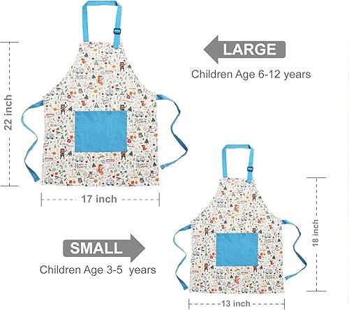 Miniatura 6 de Jennice House - Juego de delantal y gorro de chef para niños con correa ajustable para el cuello y bolsillos para niños y niñas para cocinar