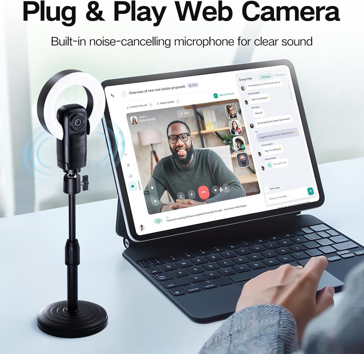 Cámara web 4K con luz, cámara de transmisión con micrófono, Plug and Play, cámara web USB HD para computadora, enfoque automático 1080P, cámara de PC de 73°FOV para equipos de Zoom Skype, escritorio