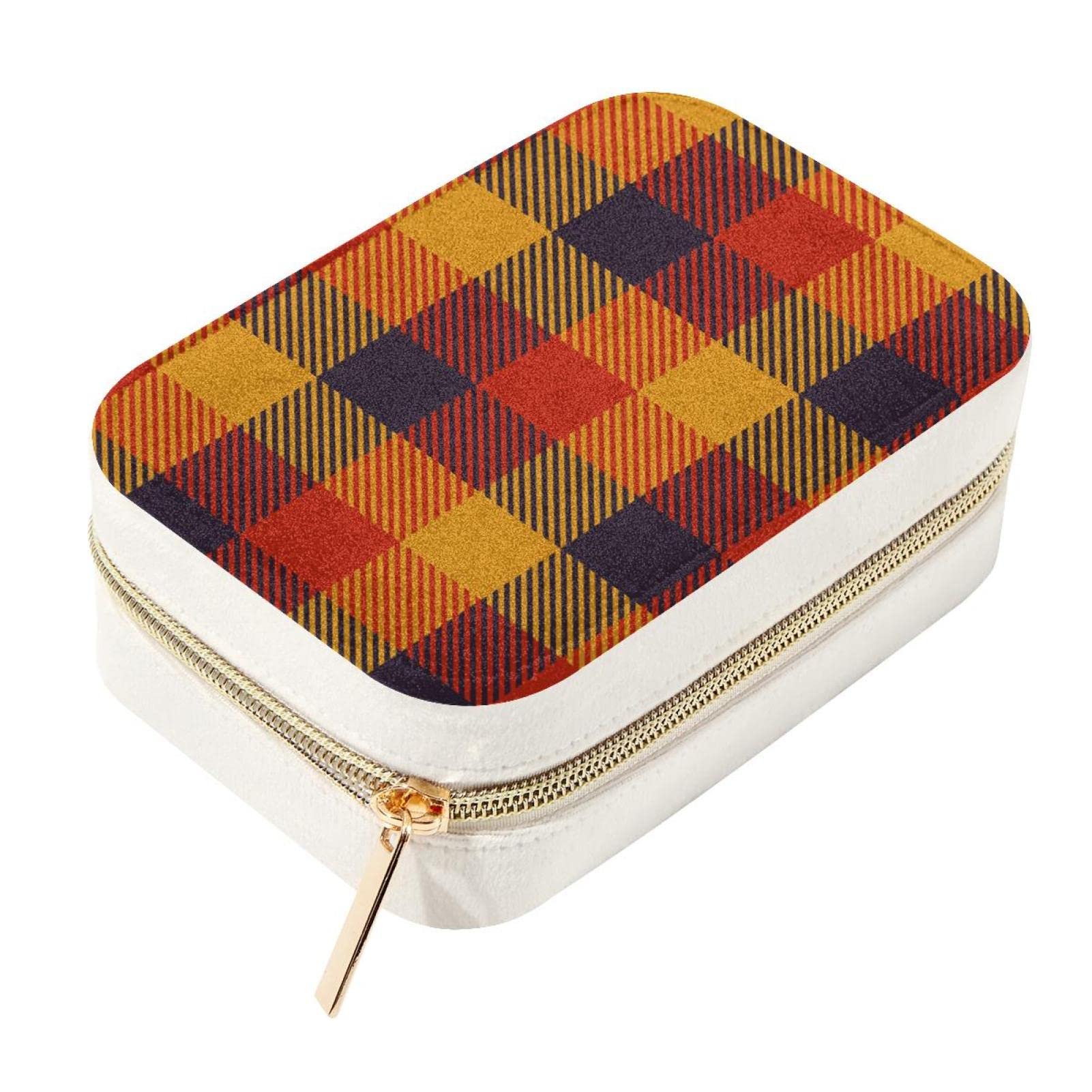 Boîte à bijoux en velours avec zip - Écrin de rangement pour bagues et colliers jaune bleu rouge
