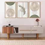 Ensemble d'art mural en toile encadré boho vert sauge HPNIUB, décor mural botanique minimaliste beige vert, peinture abstraite de ligne géométrique de feuille pour salon, chambre, salle à manger, bureau - 12"x16"x3