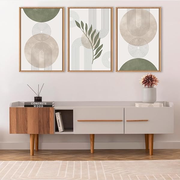 HPNIUB Sage Green Framed Canvas Prints Wall Art Set, Abstract Botanical Boho Wall Decor, Minimalist Geometric Line Leaf Canvas Artwork for Living Room, Bedroom, Dining Room, Office, Bathroom 30x40cm - 5