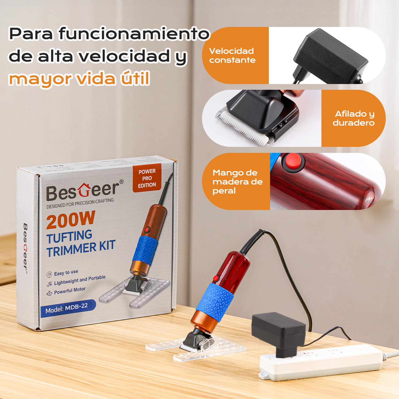 BESGEER Recortadora de Alfombras de 200W con guía de corte optimizada, trimmer con 2 cuchillas para reparación, recortadora de tufting fácil de usar para esculpir alfombras de pistola de tufting