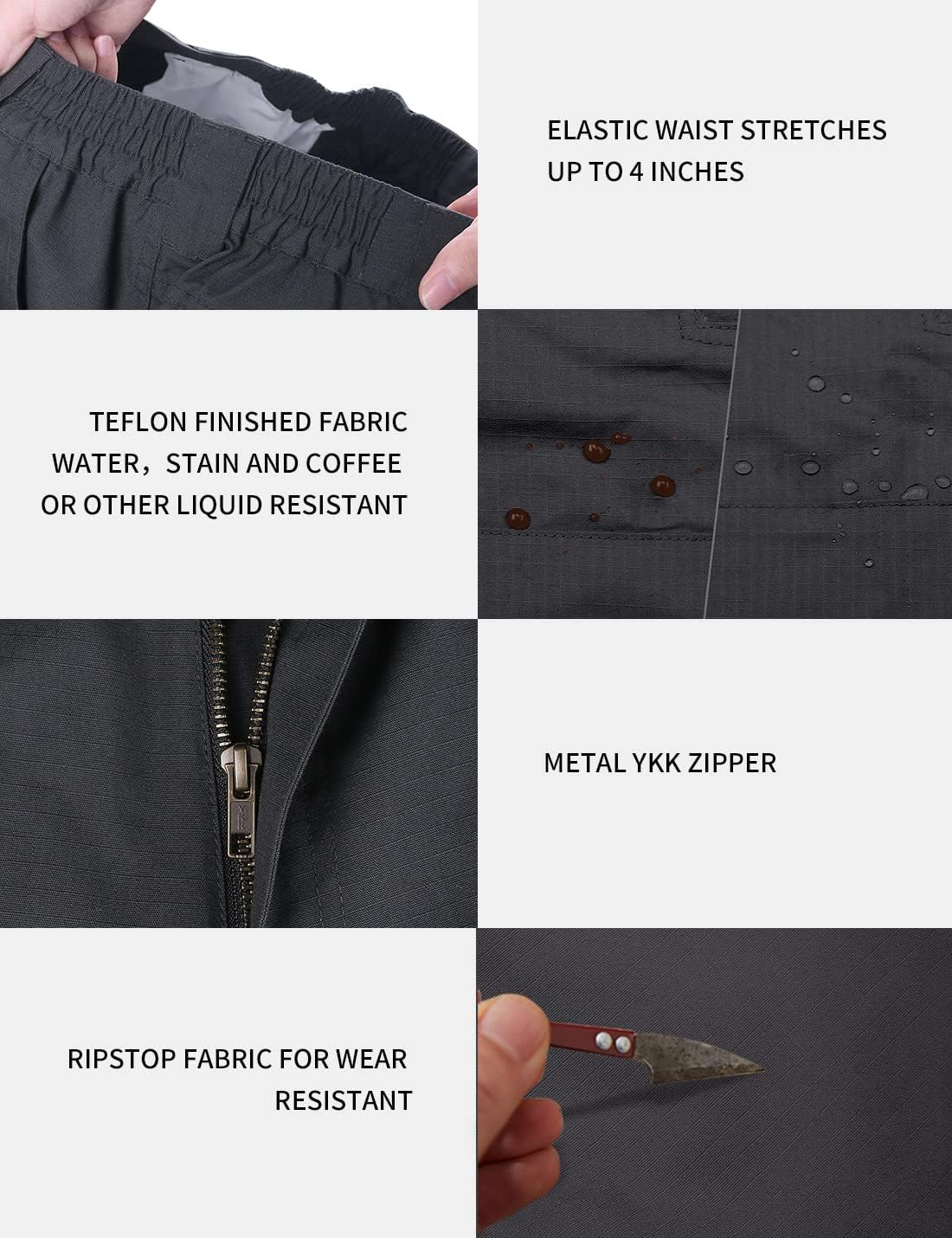 HARD LAND Men's Tactical Cargo Shorts 9.5 Inches Waterproof Ripstop Elastic Waist BDU Hiking Shorts Work
