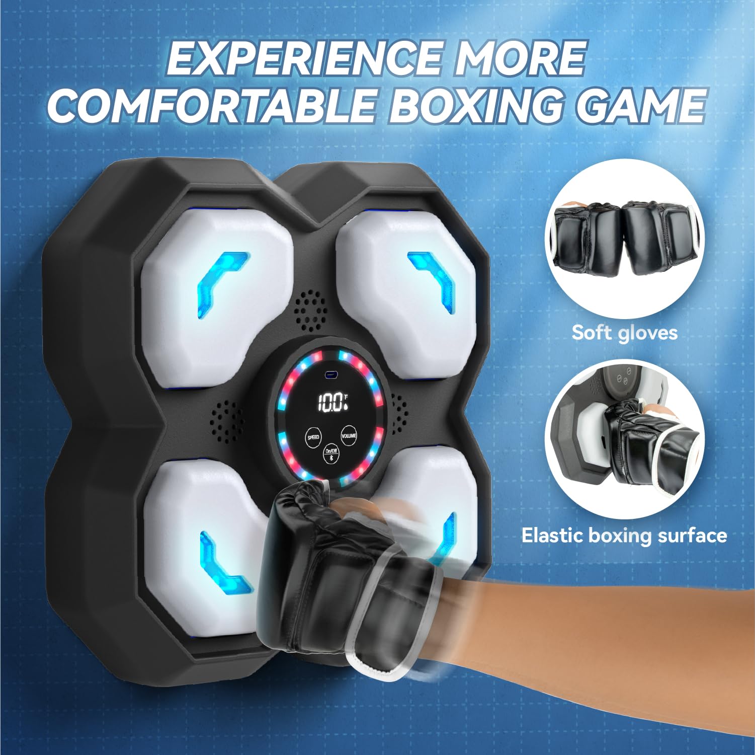 snookids Music Boxing Machine für Kinder, LED Licht Elektronische Boxmaschine mit Boxhandschuhe, Smart Music Punch Sport Geräte mit 9 Geschwindigkeitsmodi, Lautstärkeregelung, Zählmodus