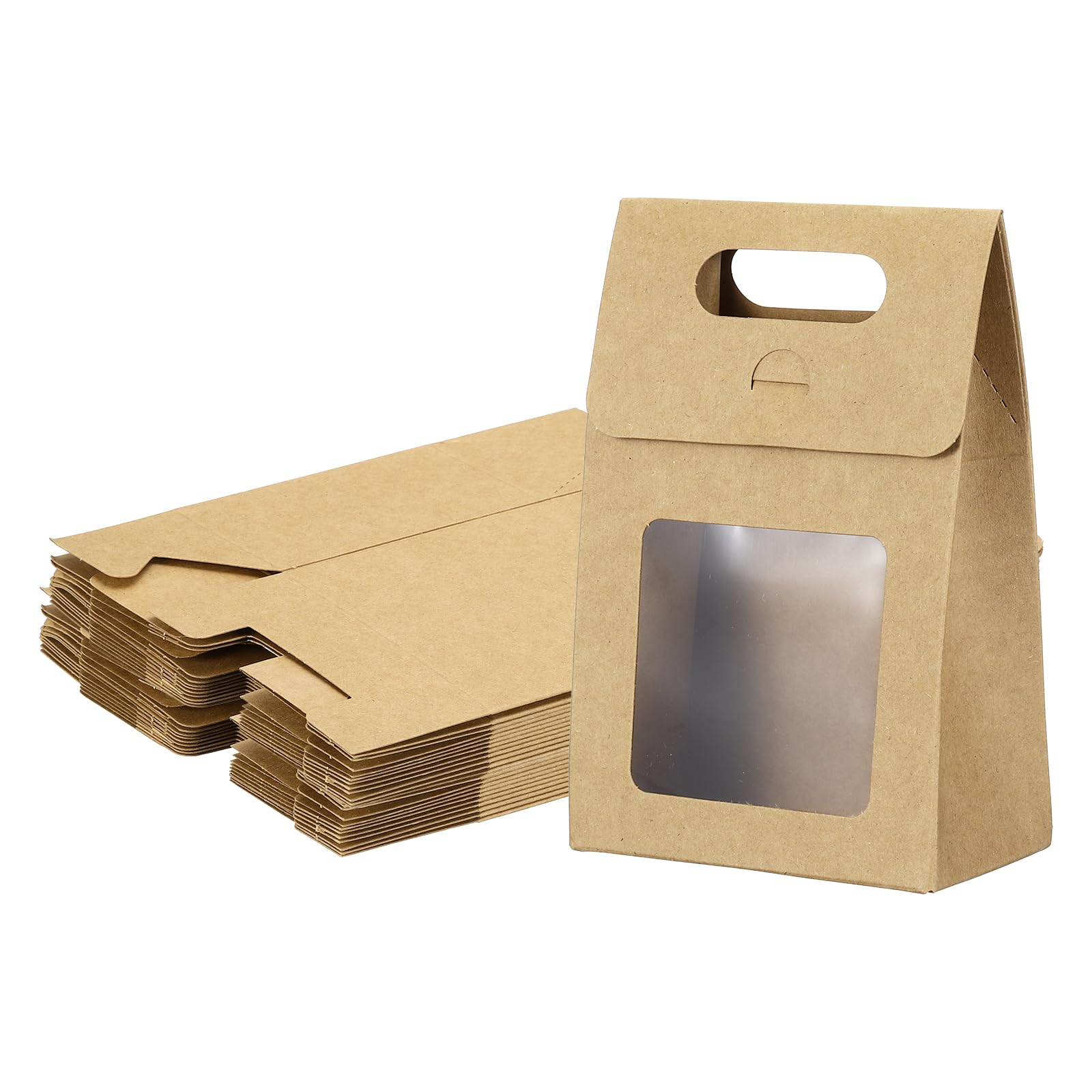 PATIKIL Kraft Paper Bags with Window (10 x 6 x 15 cm, Brown) (24Pcs) Stand Up Gift Bags with Handles, Suit for - Party Favor/Wedding/Bridal Shower/Festivals/Gift Packing