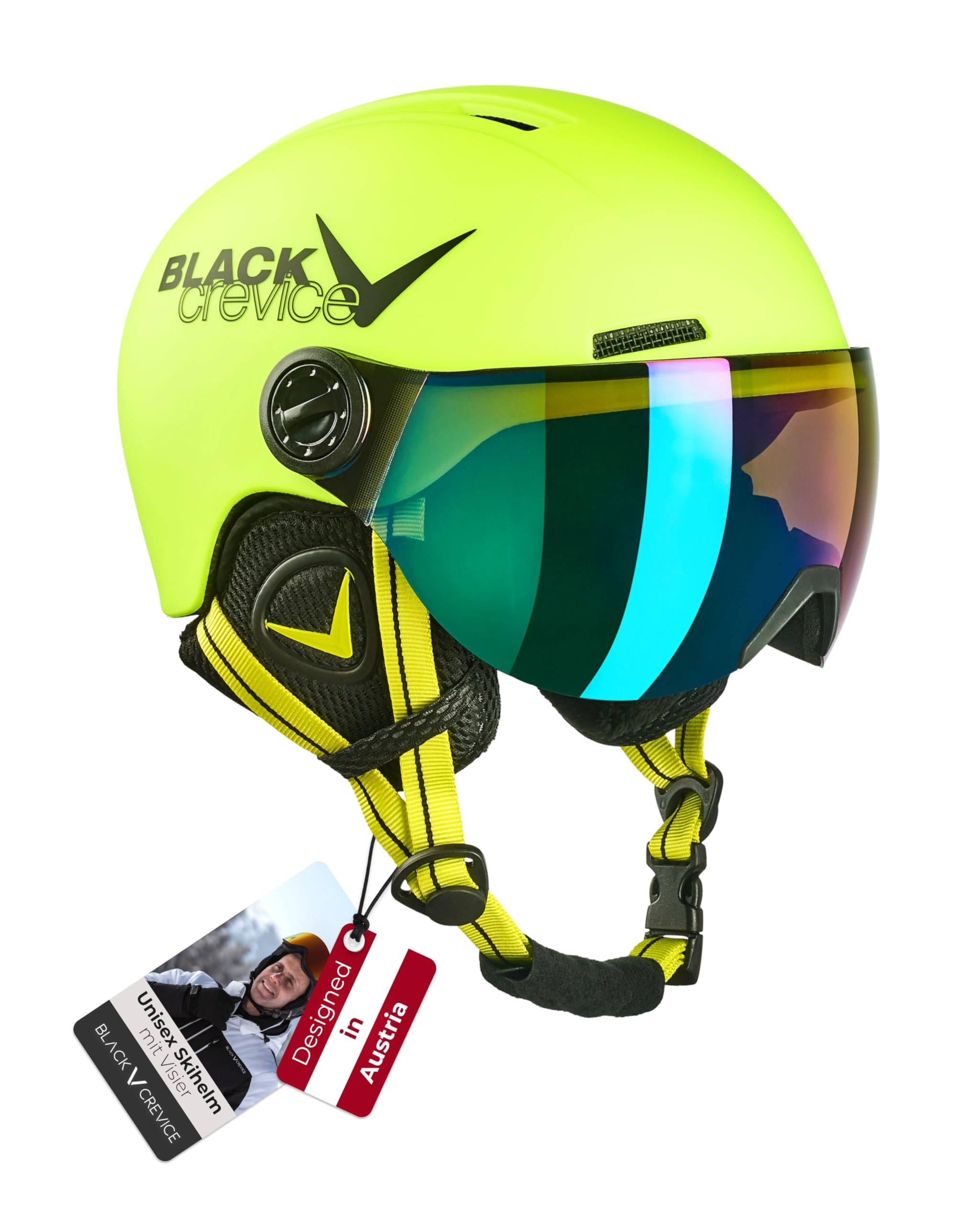 Black Crevice Kinder-Skihelm Leogang I Skihelm mit Visier im Pilotenstyle I Snowboardhelm für Jungen & Mädchen I Atmungsaktiver Ski-Helm I Größenverstellbar