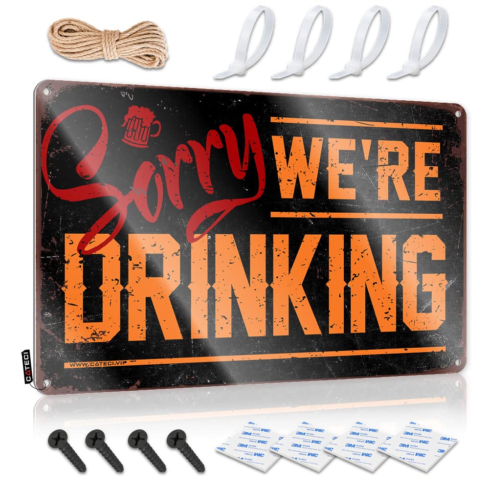 Tin Metal Decor Clock Wall Art - Sorry We're Drinking Trespassing Farmhouse Retro Style Decoration For Home(30X40CM)