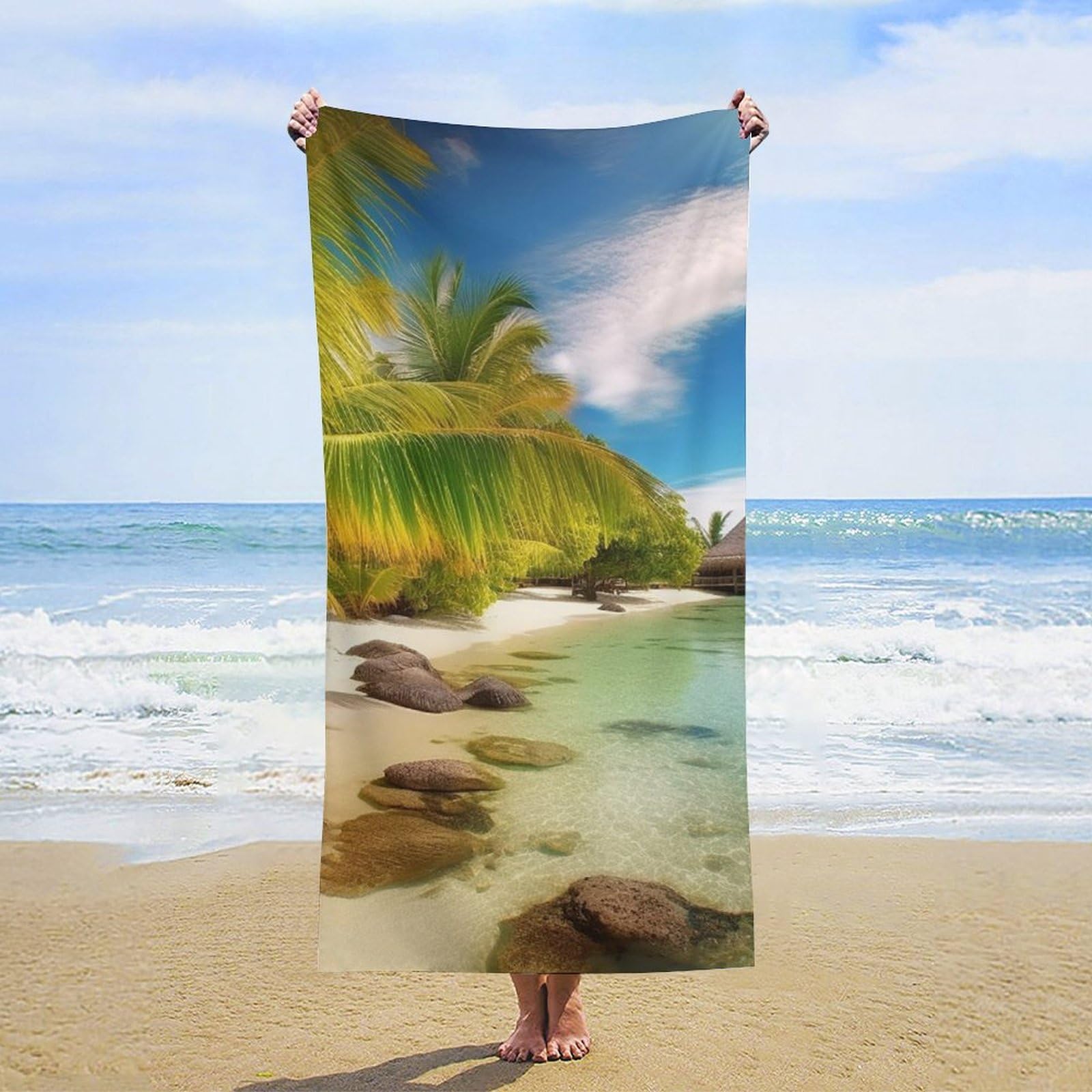 NTVOWPZO Tropical Beach Scenery Beach Towel Oversized Microfiber Bath Towels Lightweight Sand Proof Beach Towels Absorbent Pool Towels for Swimming Yoga Bathroom Towel 31.5" X 63"