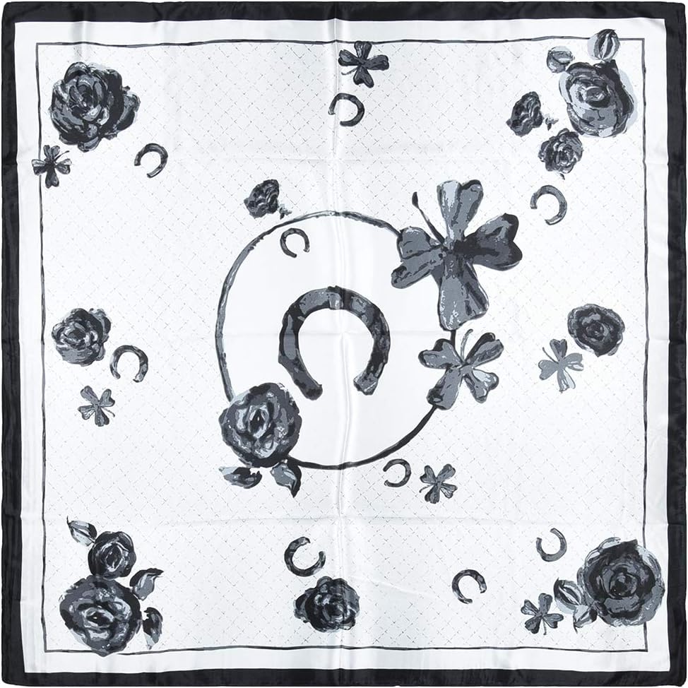 vabovin Women's 35" Satin Square Silk Like Hair Scarves and Wraps Headscarf for Sleeping 03- White Black Flowers