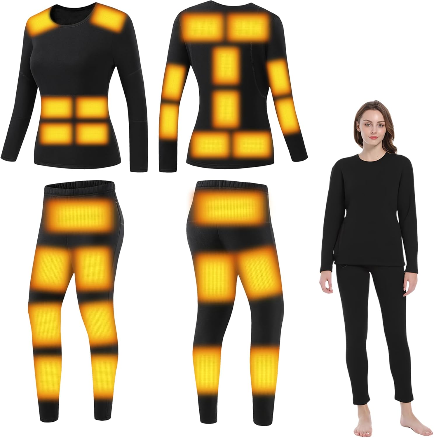 Heated Underwear Set Women Electric Thermal Shirt Pants 28 Zones Heating Long Johns Set for Snow Hunting Skiing
