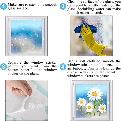 Miniatura 6 de JarThenaAMCS 123 calcomanías de ventana de margaritas de primavera y verano con diseño floral de mariposa para ventana, calcomanías de vidrio de