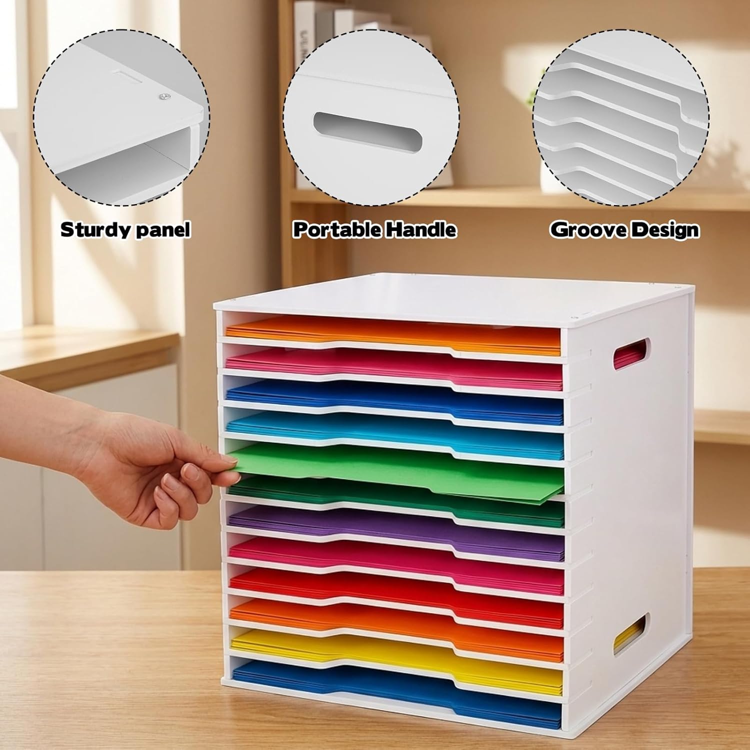 Scrapbook Paper Organizer Storage for 12" Paper, 12-Slot File Sorter Cabinet Document Holder Desktop Scrapbook Paper Storage Rack for Scrapbooking, Craft Room, Home Office and School