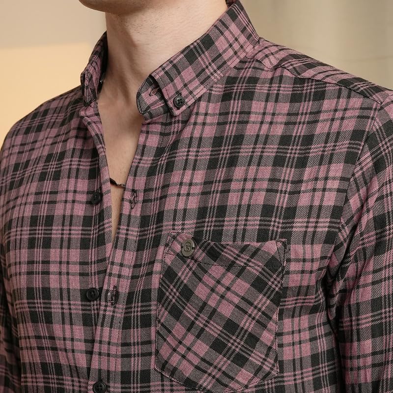 Image of CAHOOT Men's Gingham Shirt | Casual Wear | Spread Collar | Long Sleeve | Button Closure | Shirt Crafted with Comfort Fit for Everyday Wear
