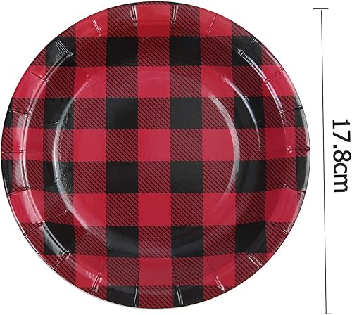 Miniatura 2 de Aneco 60 platos de papel a cuadros rojos y negros, platos redondos, suministros de fiesta para fiestas, 7 pulgadas