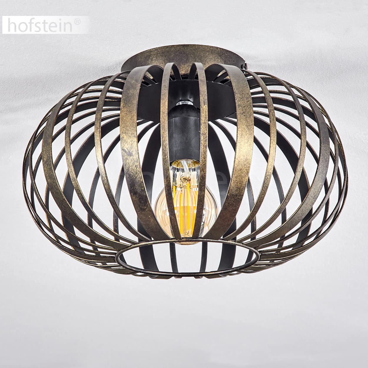 hofstein Plafoniera Oravi, plafoniera in metallo nero/oro antico, con paralume a traliccio, Ø 30 cm, 1 luce, attacco E27, luce moderna con gioco di luce, senza lampadina