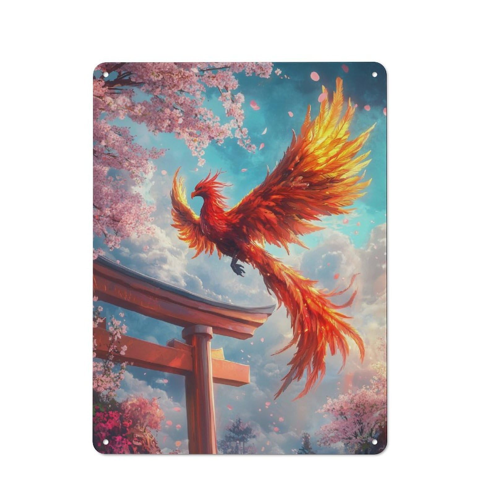 Junmoney Phoenixs Torii Gate Rustic Metal Sign 40X30cm Featuring For Living Room Wall, For Vintage Wall Decor Fans, For Metal Sign Collectors