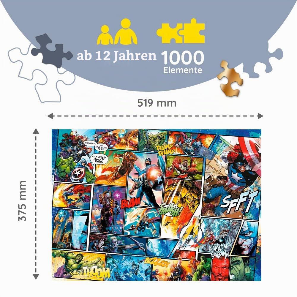 Trefl - Holzpuzzle: Marvel Comic Universe - 1000 Elemente, Wood Craft, Holzhandwerk, unregelmäßige Formen, 100 Superheldenfiguren und -Attribute, Premium-Puzzle, holzpuzzle Erwachsene