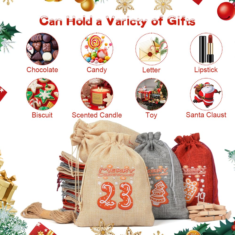 Calendrier de l'Avent 2024 à remplir pour enfants, femmes, hommes, sacs de calendrier de l'Avent, calendrier de Noël à remplir, 18 x 13 cm, grand calendrier de Noël Selber 24
