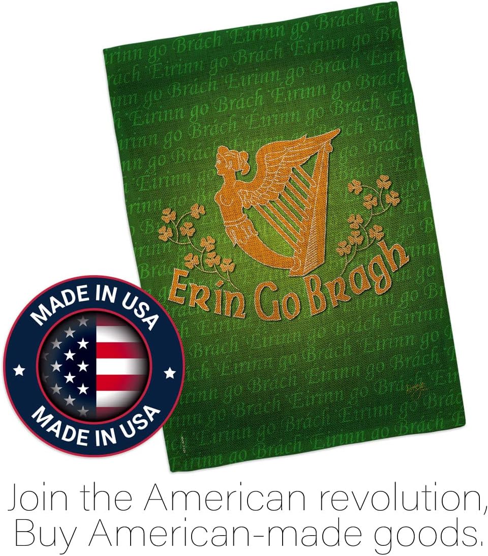 Breeze Decor Erin Go Bragh Set with Stand Springtime St Patrick Shamrock Leprechaun Lucky Coin Holiday March Irish Clover House Banner Small Yard Gift Double-Sided, Garden Flag 13"x 18.5", Made In USA