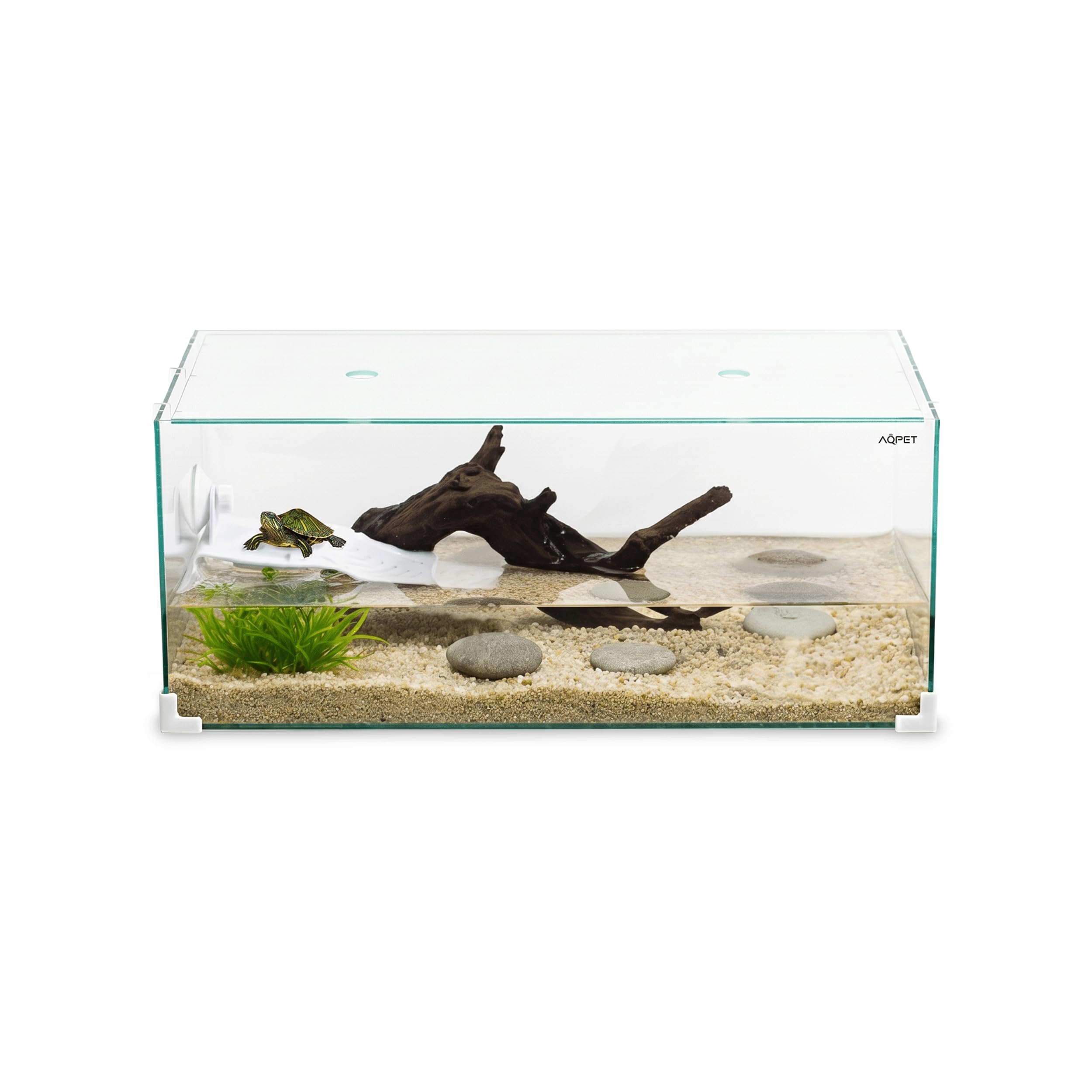 AQPET Tortuguera de Cristal con Tapa e Isla para Tortugas de Agua Tortuga, 50, 50 x 27 x 20 cm, 27 litros